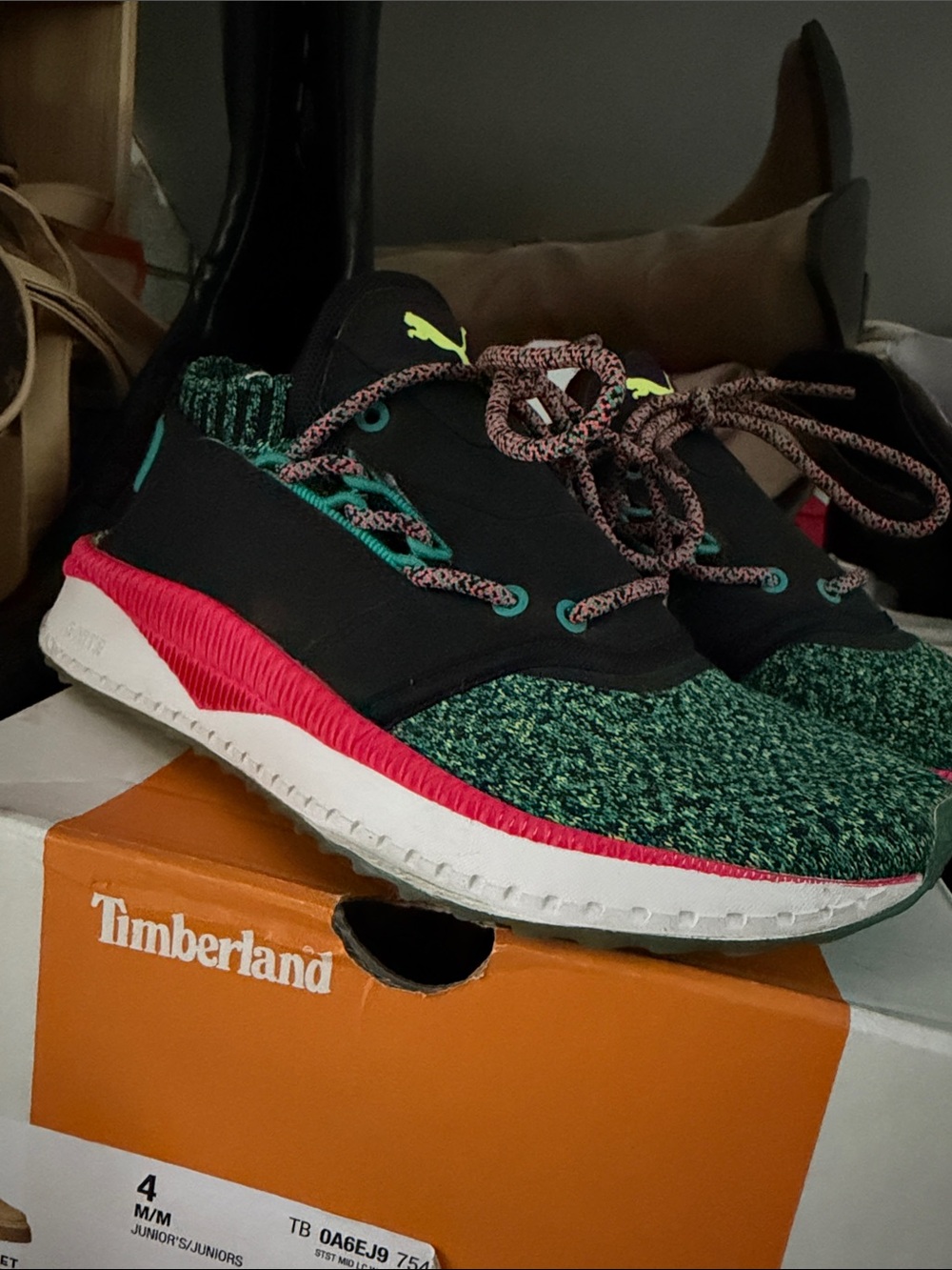Puma Kids' Teal, Black & Pink Knit Athletic Sneaker